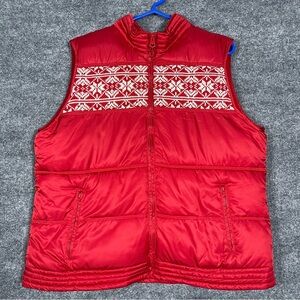 Old Navy Womens XL Red Snowflake Fair Isle Angora Lambs‎ Wool Zip Puffer Vest